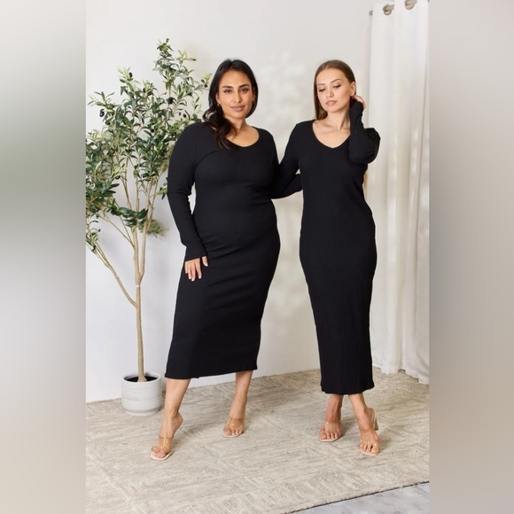 NEW**-Culture Code Full Size Ribbed Long Sleeve Midi Slit Dress OFFERS WELCOME - Picture 12 of 12